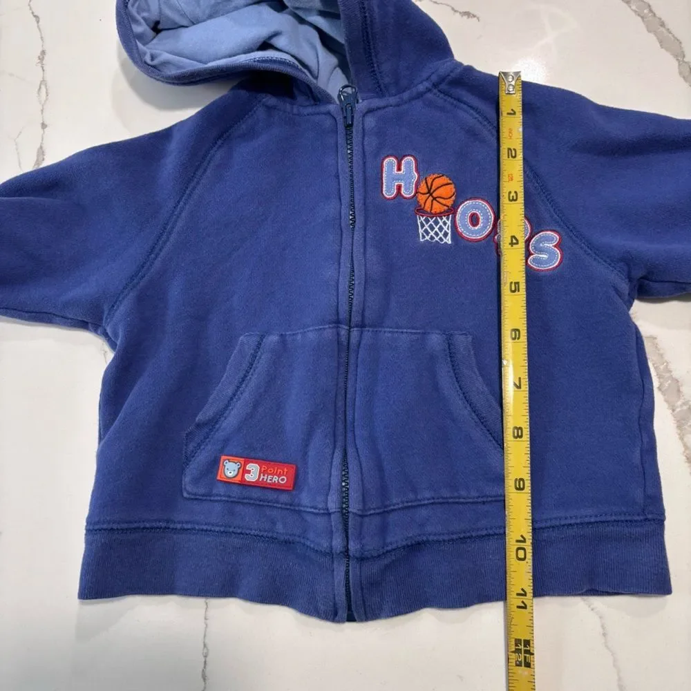 Carter's Infant Baby Blue Hoops Full Zip Hoodie Pockets Size 6M Embroidered